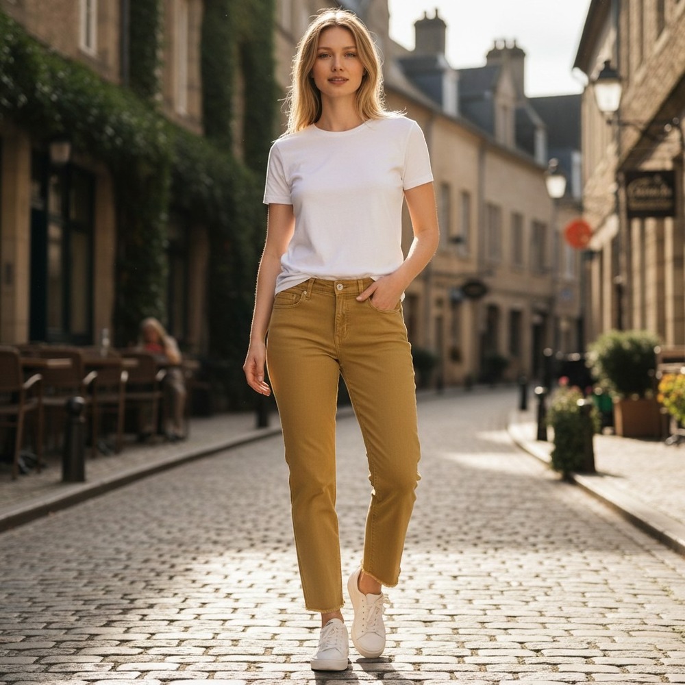 Liverpool Hannah Crop Flare Jeans Mustard Yellow Raw Hem Size 10/30